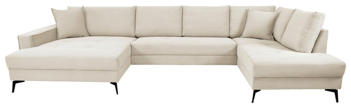 WOHNLANDSCHAFT ZERO Creme Cord  - Creme/Schwarz, Trend, Textil/Metall (173/362/195cm) - Livetastic