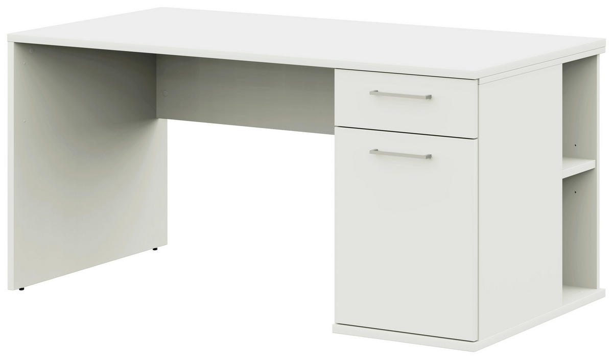JUGENDSCHREIBTISCH 150/70/72 cm  in Weiss  - Weiss/Edelstahlfarben, Design, Holzwerkstoff/Metall (150/70/72cm) - Cantus