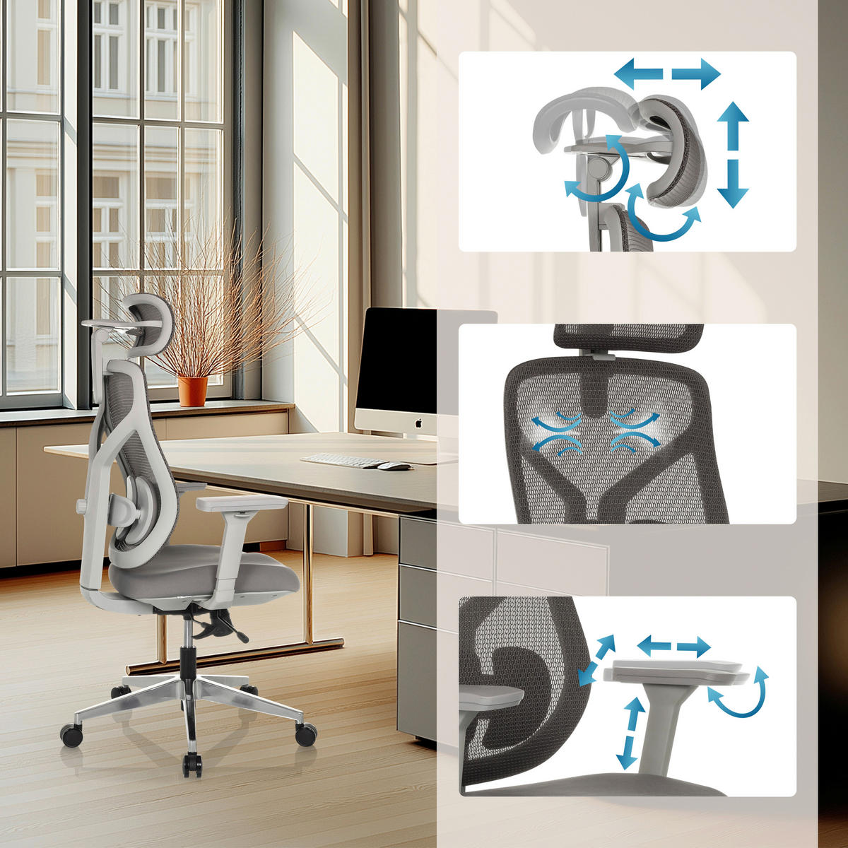 DREHSTUHL  in Grau  - Silberfarben/Grau, MODERN, Kunststoff/Textil (71/123 - 146/65cm) - MID.YOU