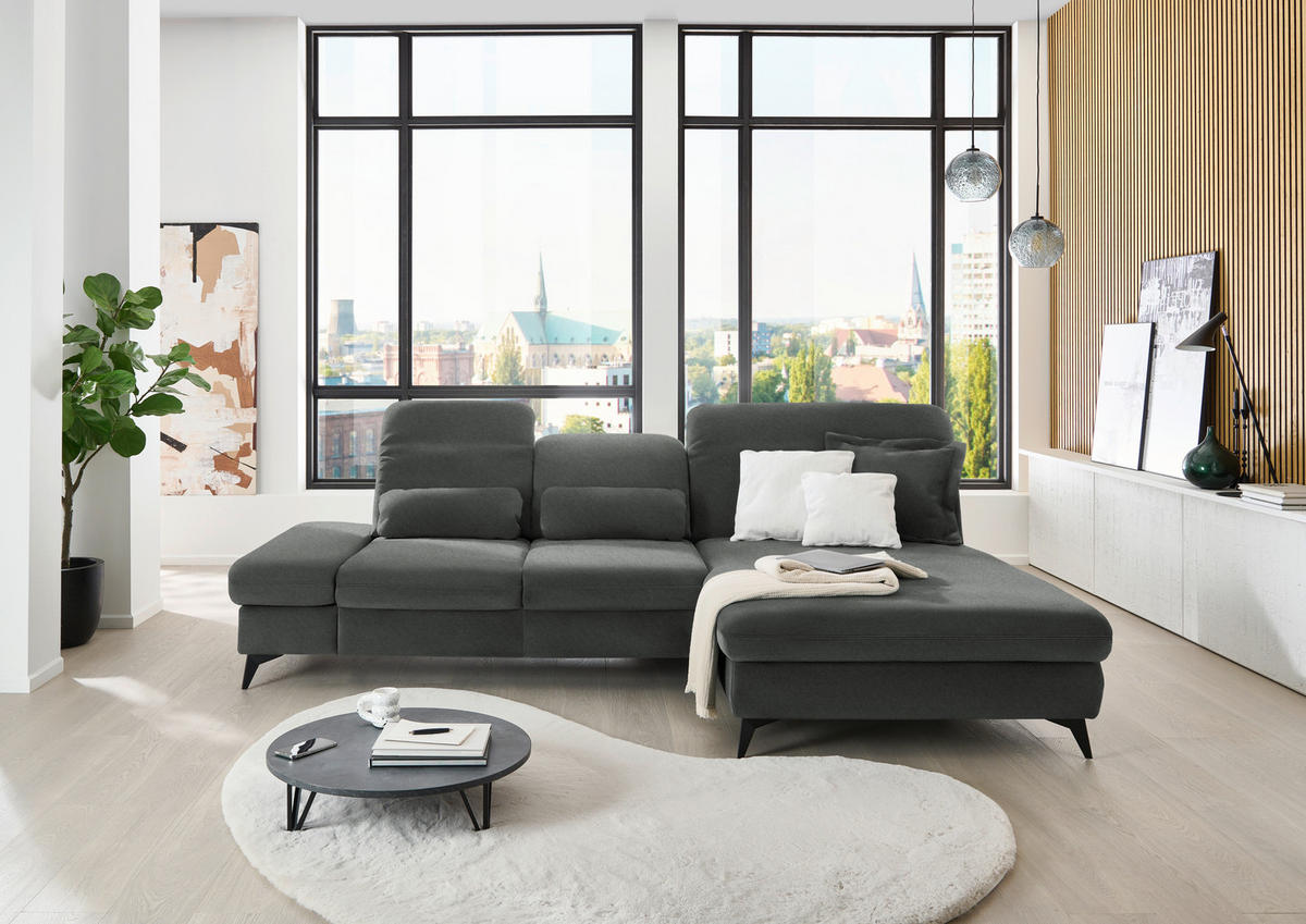 ECKSOFA  in Chenille Grau  288/198 cm  - Schwarz/Grau, Design, Textil/Metall (288/198cm) - Beldomo Style