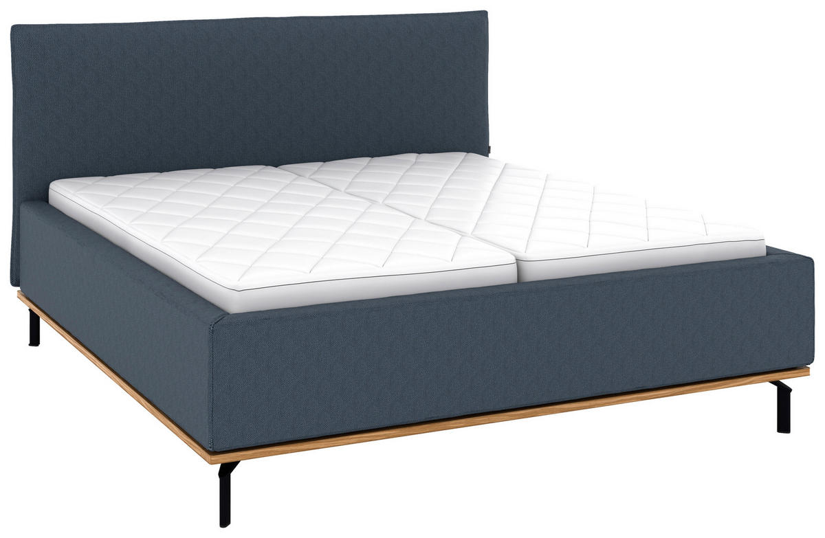 POLSTERBETT 180/200 cm,  in Dunkelblau, Matratze, Lattenrost, Bettkasten, H2 + H3 = mittel + fest  - Graphitfarben/Weiß, Design, Holz/Textil (180/200cm) - Musterring