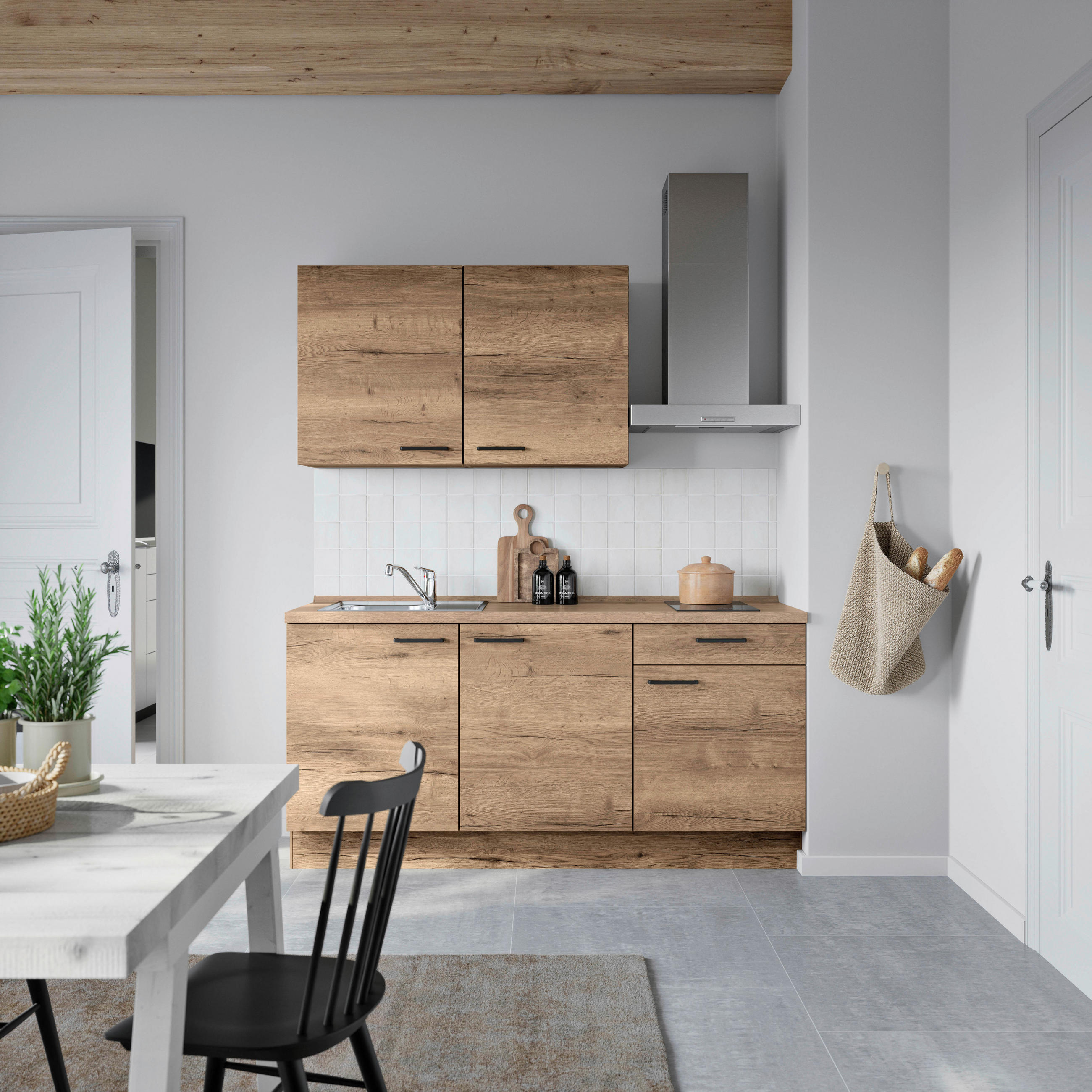 KUHINJSKI BLOK BREZ APARATOV - črna/temni hrast, Moderno, kovina/leseni material (180cm) - Celina Home