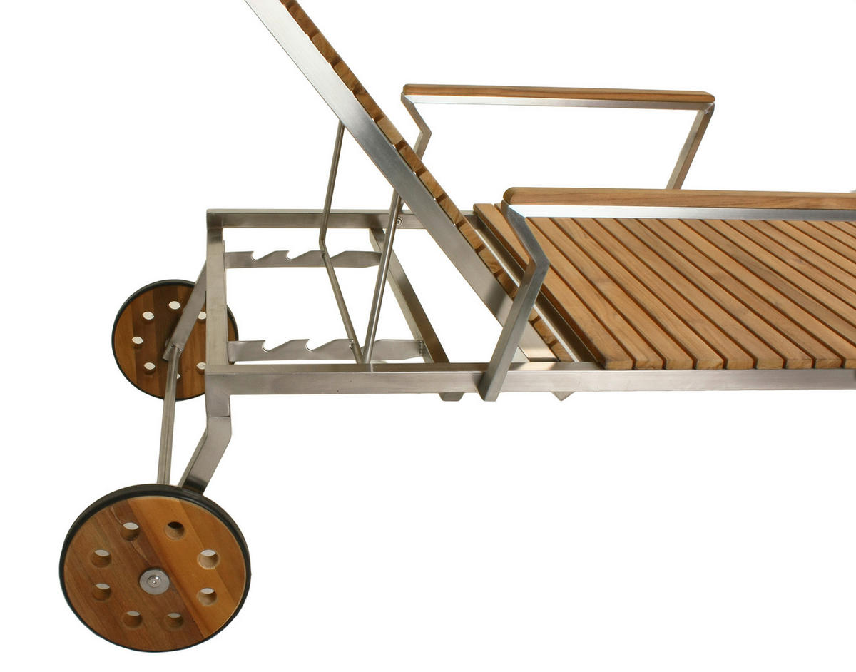 SONNENLIEGE  - Silberfarben/Teakfarben, Basics, Holz/Metall (197/70/92cm) - Gardenson