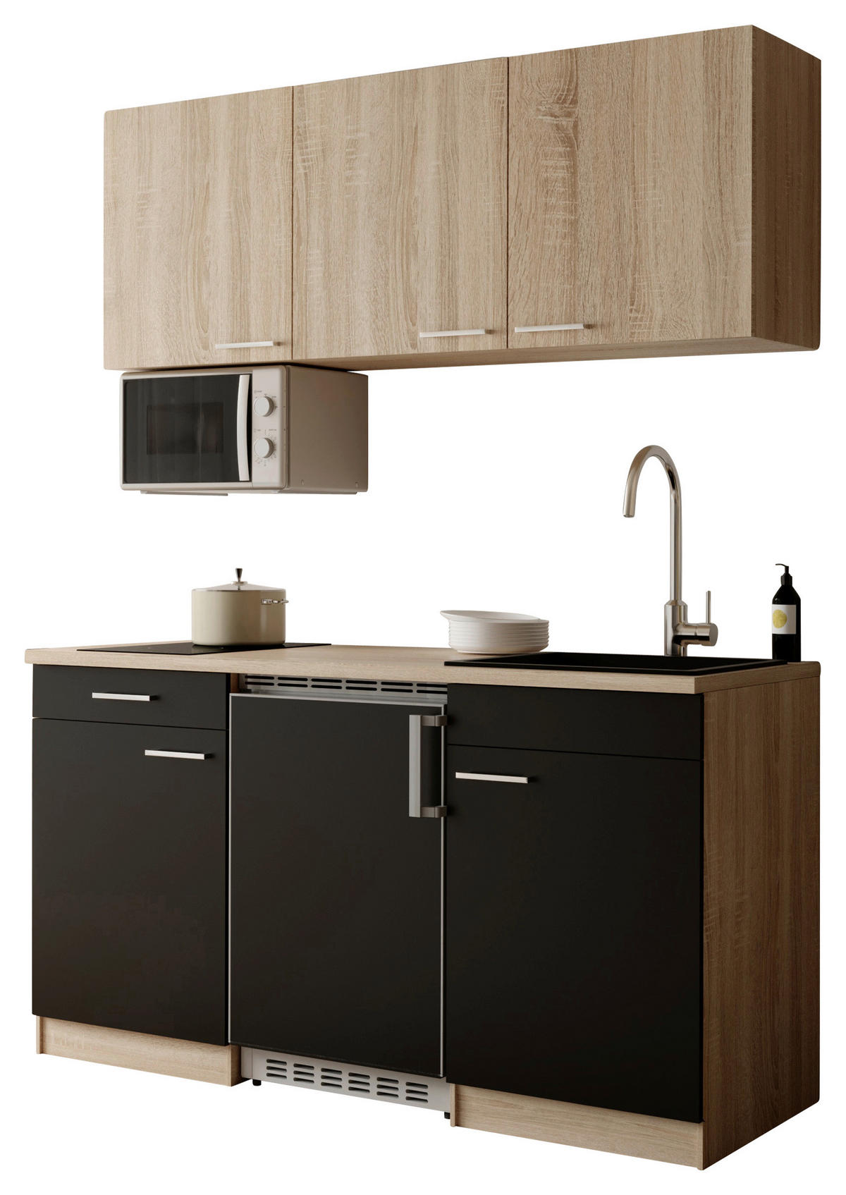 MAJHNA KUHINJA - črna/barve hrasta, Design, umetna masa/leseni material (150cm) - Respekta