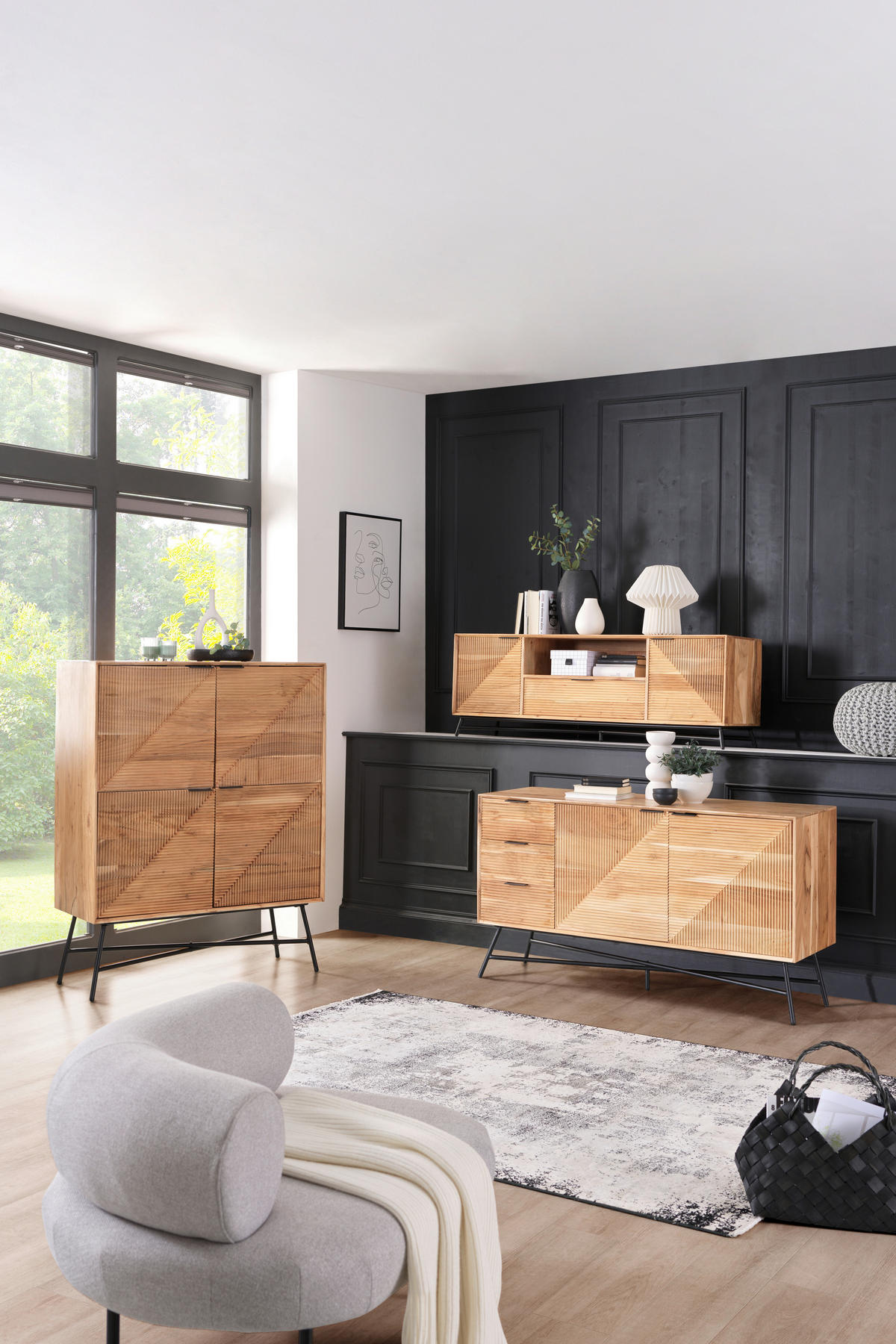 TÁLALÓSZEKRÉNY 145/80/45 cm  - akáciaszínű/fekete, Trend, fém/fa (145/80/45cm) - Ambia Home