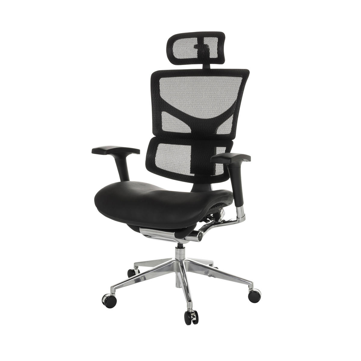 DREHSTUHL Schwarz  - Silberfarben/Schwarz, Basics, Leder/Kunststoff (70/124-146/67cm) - MID.YOU