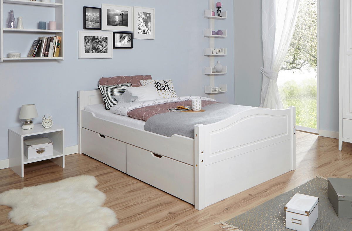STAURAUMBETT 120/200 cm  in Weiß  - Weiß/Naturfarben, MODERN, Holz (120/200cm) - MID.YOU