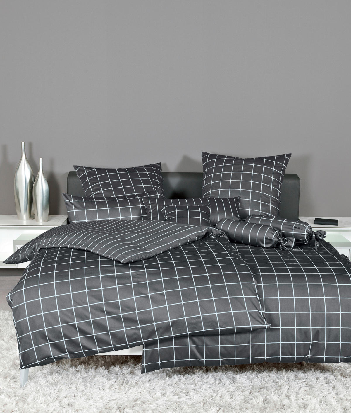 WENDEBETTWÄSCHE Giulietta Makosatin 155/220 cm  - Anthrazit/Weiß, KONVENTIONELL, Textil (155/220cm) - Janine