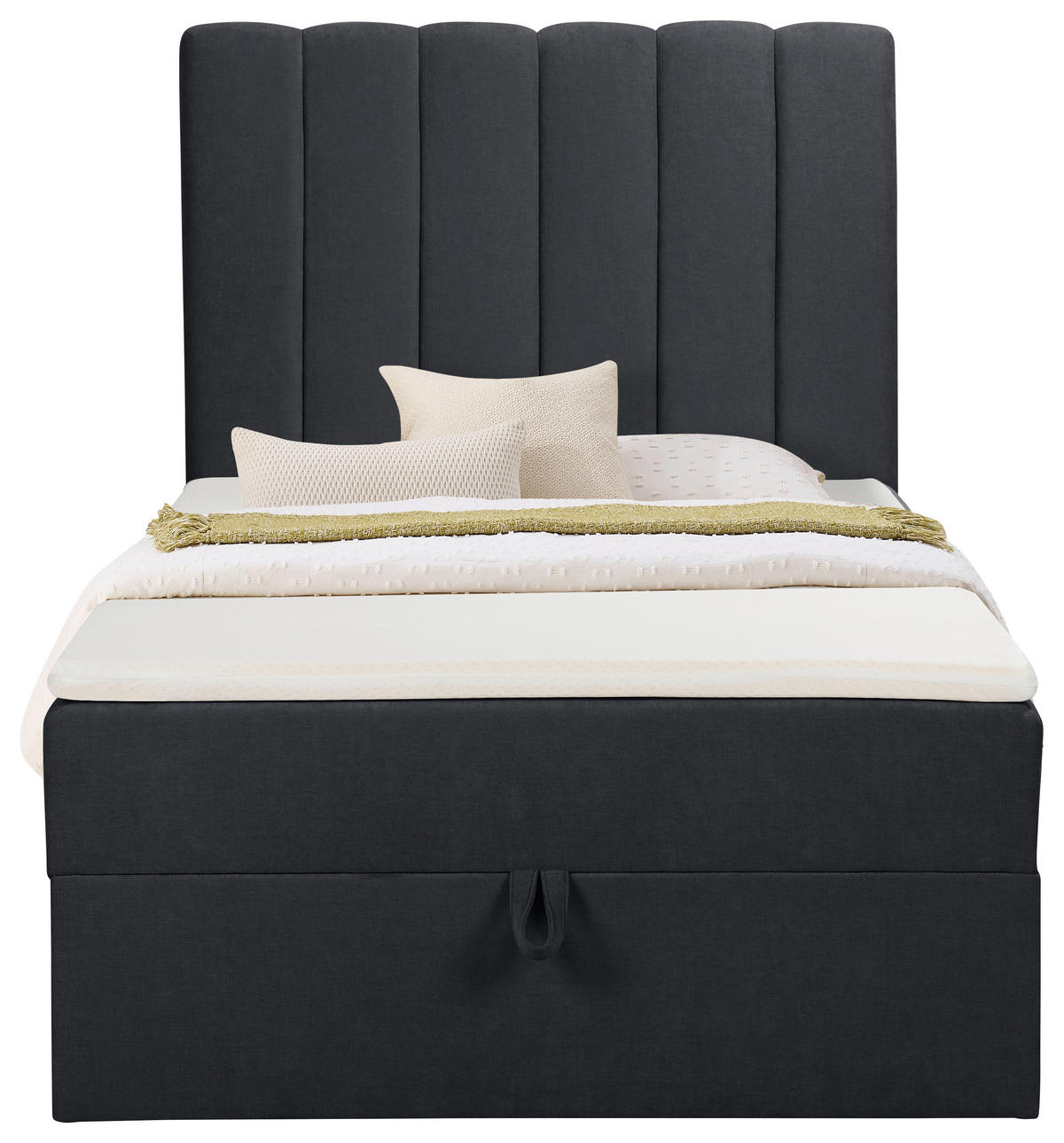 BOXBETT 100/200 cm,  in Anthrazit, Matratze, gepolstertes Kopfteil, Bettkasten, Topper, H3 = fest  - Anthrazit/Schwarz, Basics, Kunststoff/Textil (100/200cm) - Chameo
