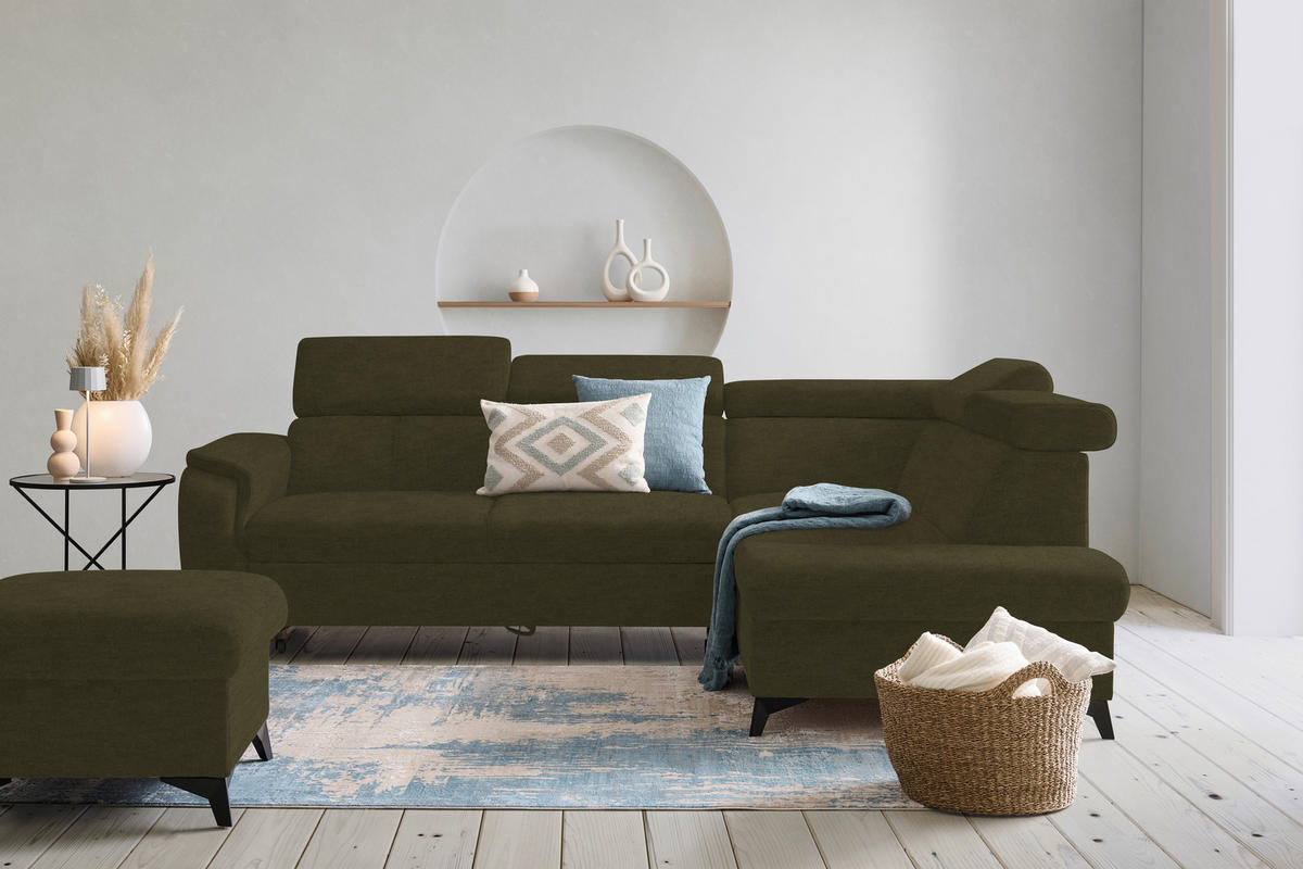 ECKSOFA in Mikrofaser Olivgrün  - Schwarz/Olivgrün, Design, Textil/Metall (260/203cm) - Stylife