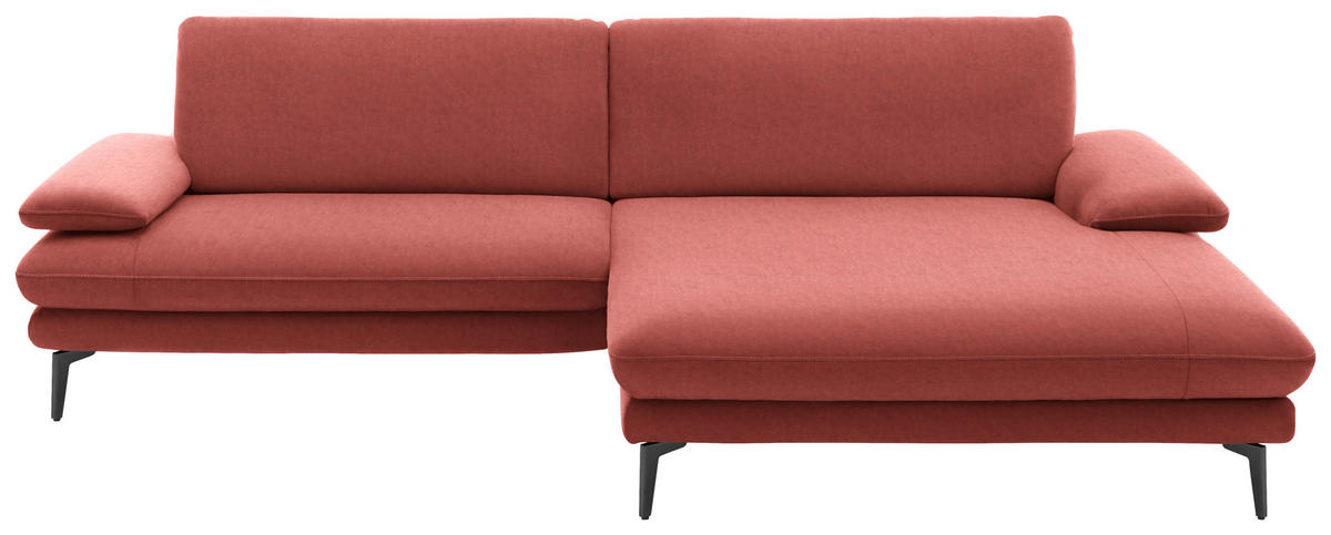 ECKSOFA in Velours Koralle  - Koralle/Schwarz, Design, Textil/Metall (284/184cm) - Dieter Knoll