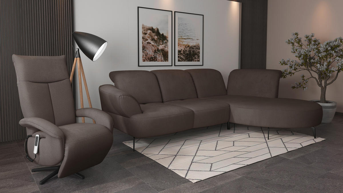 ECKSOFA in Flachgewebe Schlammfarben  - Schlammfarben/Schwarz, Modern, Textil/Metall (313/208cm) - Sit & More