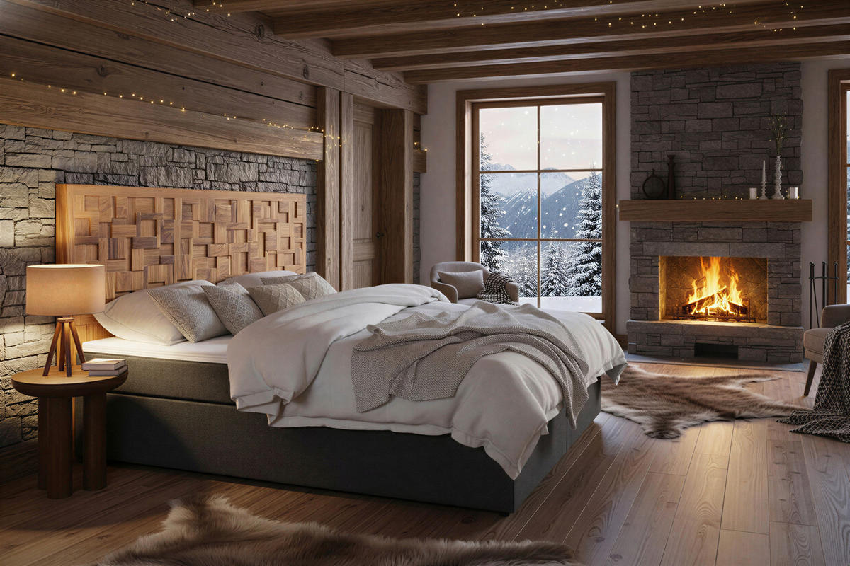 BOXSPRINGBETT 180/200 cm,  in Naturfarben, Dunkelgrau, Matratze, Topper, H3 + H3 = fest  - Dunkelgrau/Schwarz, Basics, Holz/Kunststoff (180/200cm) - Livetastic