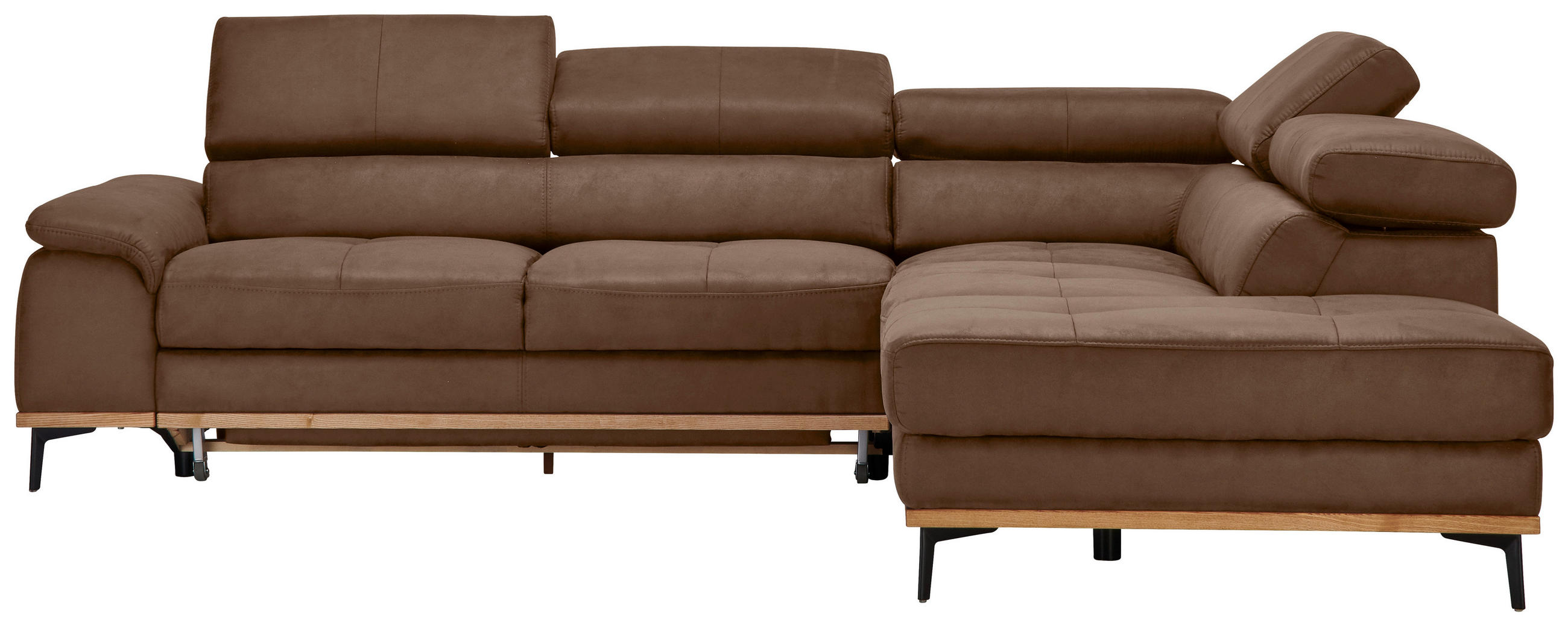 ECKSOFA ink.Funktionen Rotbraun Lederlook  - Rotbraun/Schwarz, Natur, Holz/Textil (282/226cm) - Novel