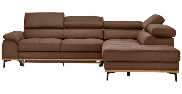 ECKSOFA ink.Funktionen Rotbraun Lederlook Bettkasten, Schlaffunktion, Kopfteilverstellung  - Rotbraun/Schwarz, Natur, Holz/Textil (282/226cm) - Novel