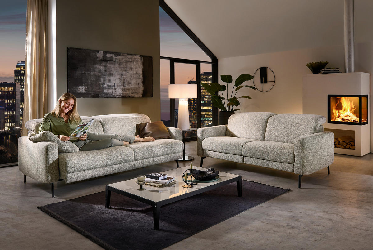 3-SITZER-SOFA Chenille Sandfarben  - Sandfarben/Schwarz, Design, Textil/Metall (210/82/107cm) - Dieter Knoll