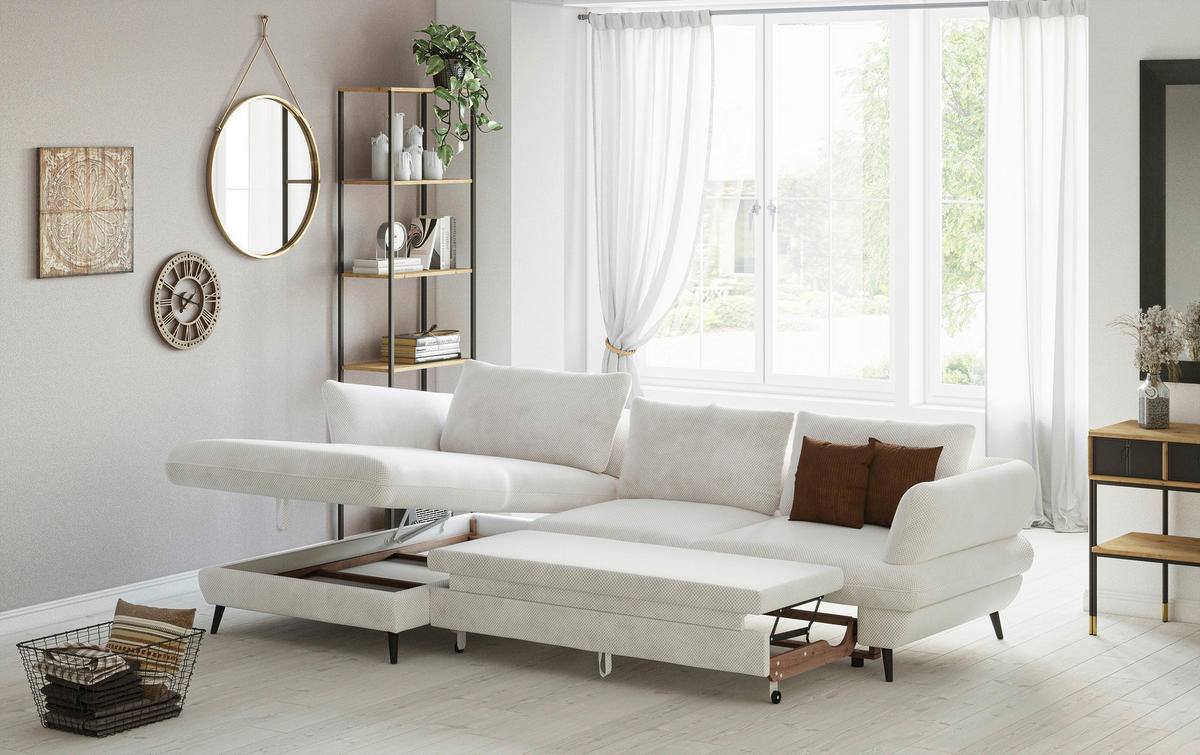 ECKSOFA in Velours Creme  - Creme/Schwarz, Design, Textil/Metall (181/281cm) - Livetastic
