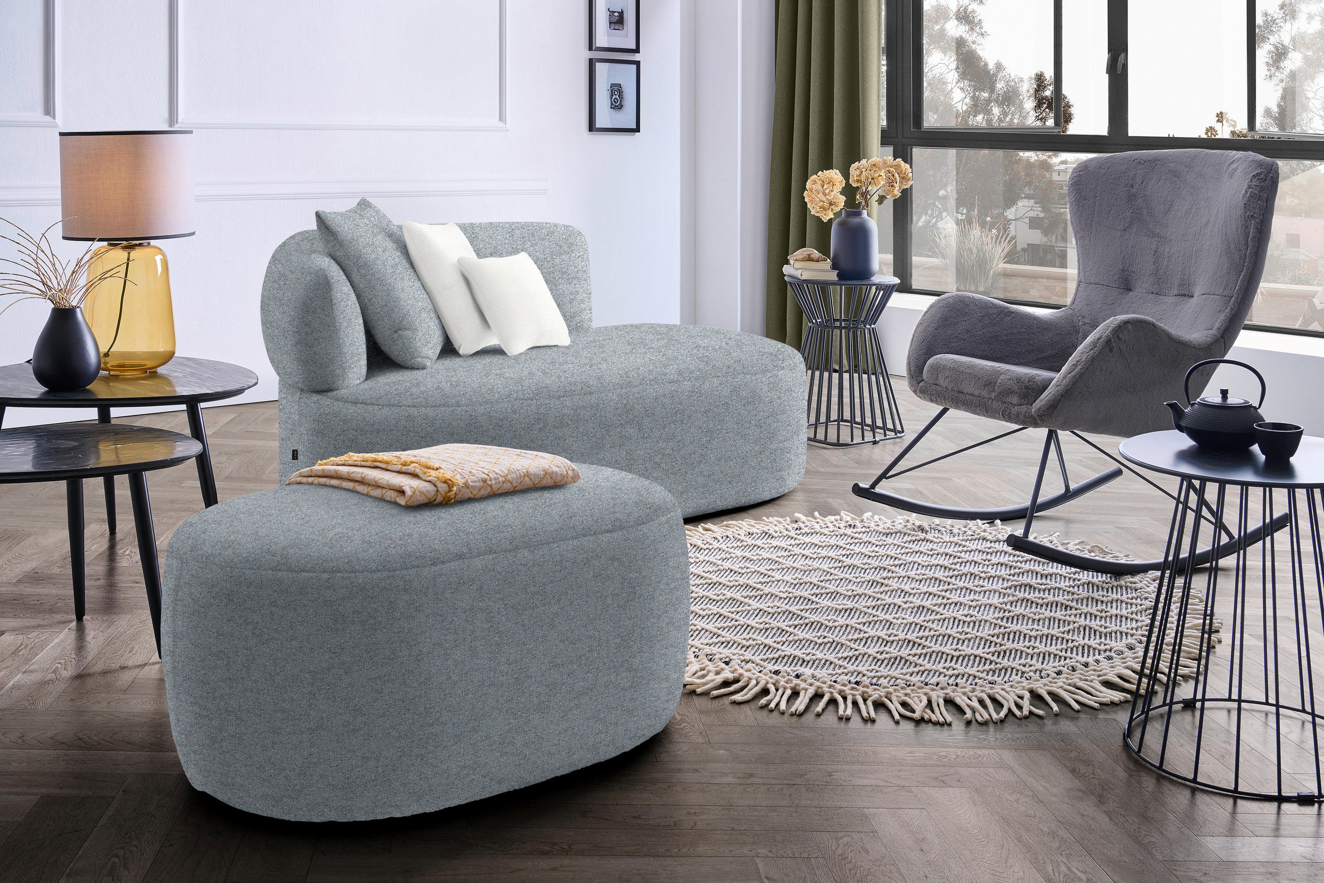 RÉCAMIERE in Chenille Beige, Graubraun  - Beige/Graubraun, MODERN, Kunststoff/Textil (166/86/105cm) - Hom`in