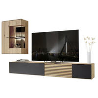 WOHNWAND  in Wildeiche  271,9/195/37,1 cm  - Wildeiche/Dunkelgrau, Natur, Glas/Holz (271,9/195/37,1cm) - Valdera