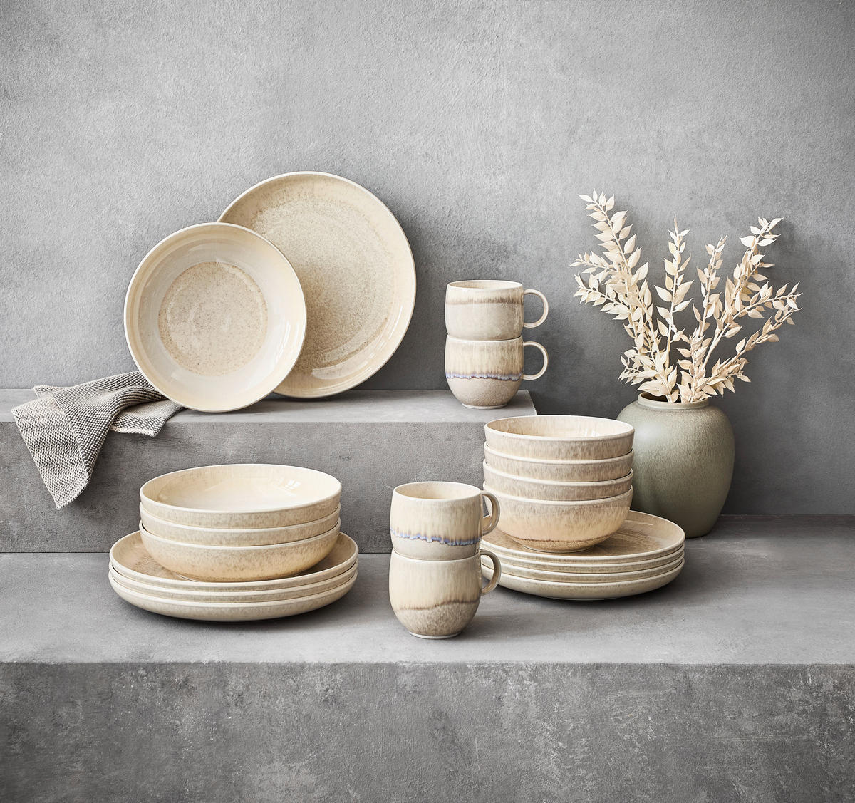 FRÜHSTÜCKSSERVICE Sandfarben 12-teilig Perlemor sand  - Sandfarben, KONVENTIONELL, Keramik (34,5/19,4/32,0cm) - like.Villeroy & Boch