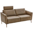 2-SITZER-SOFA Olivgrün Echtleder  - Eichefarben/Beige, Natur, Leder/Holz (207/86/87cm) - Valnatura