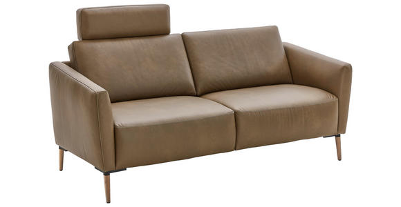 2-SITZER-SOFA Olivgrün Echtleder  - Eichefarben/Beige, Natur, Leder/Holz (207/86/87cm) - Valnatura