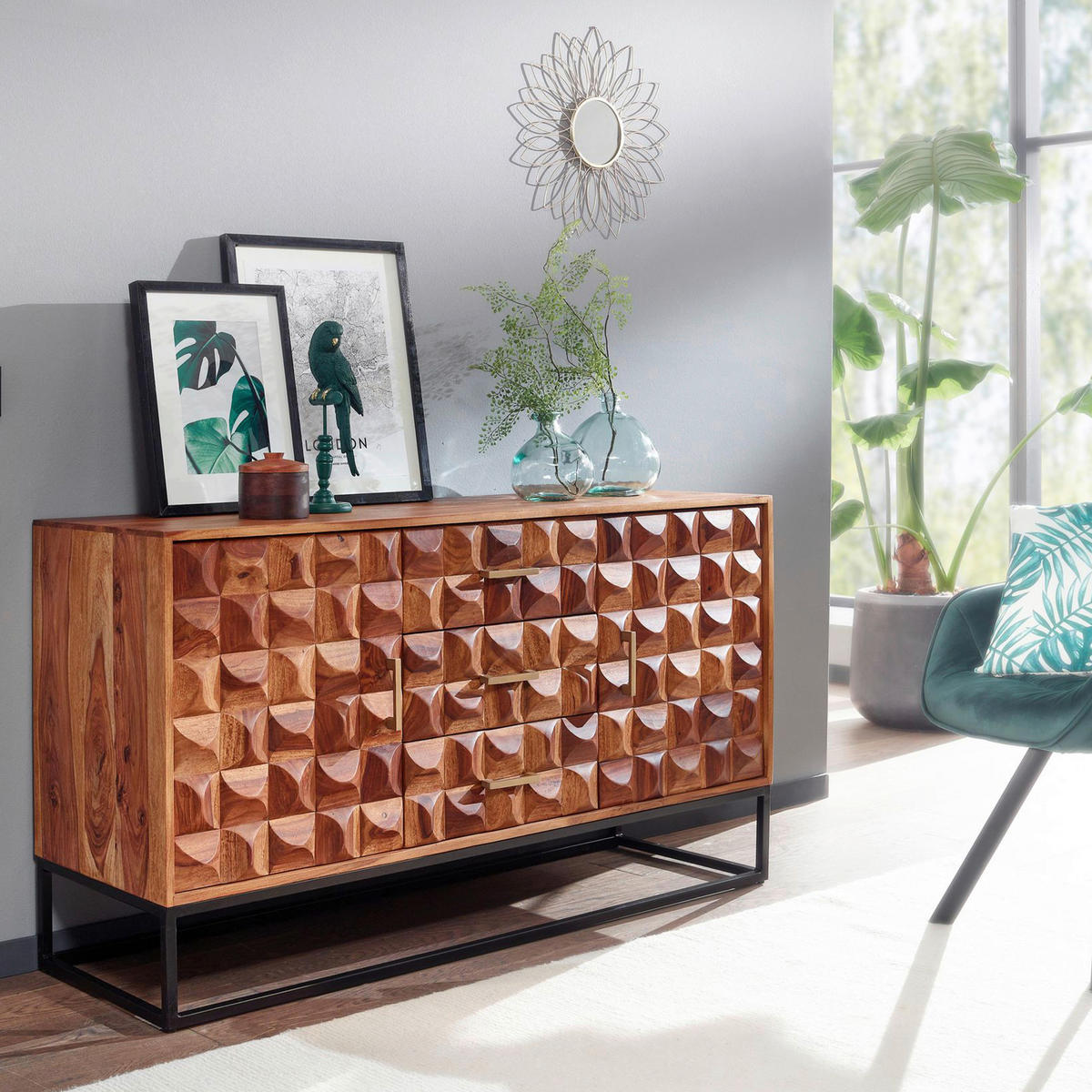 SIDEBOARD 145/81/45 cm  - Goldfarben/Sheeshamfarben, Design, Holz/Metall (145/81/45cm) - MID.YOU