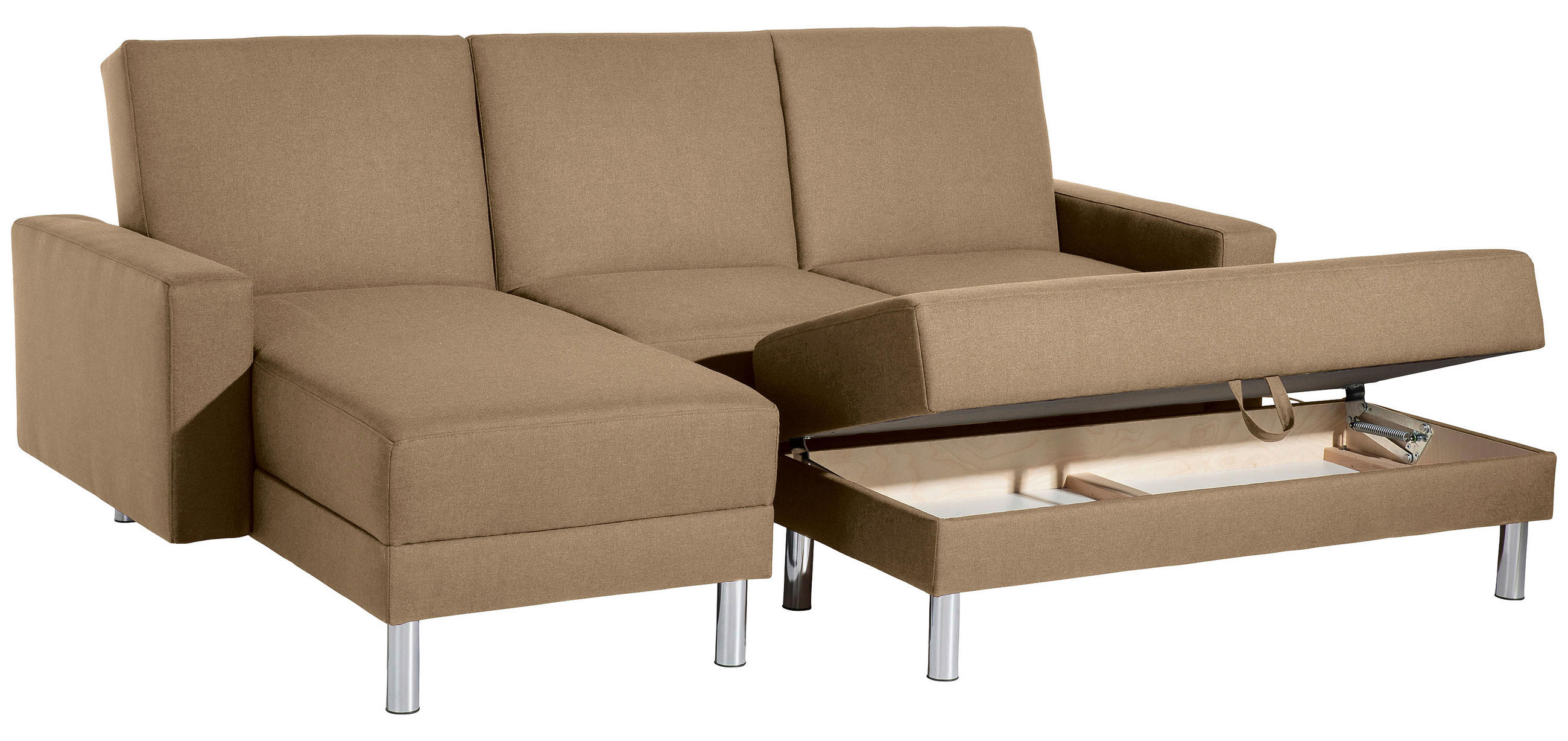 ECKSCHLAFSOFA inkl. Hocker in Sandfarben Textil   - Sandfarben/Chromfarben, Konventionell, Textil/Metall (152/230cm) - Max Winzer