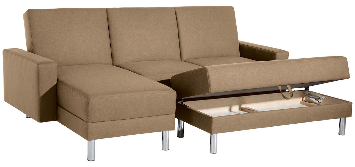 ECKSCHLAFSOFA inkl. Hocker in Sandfarben Textil   - Sandfarben/Chromfarben, Konventionell, Textil/Metall (152/230cm) - Max Winzer