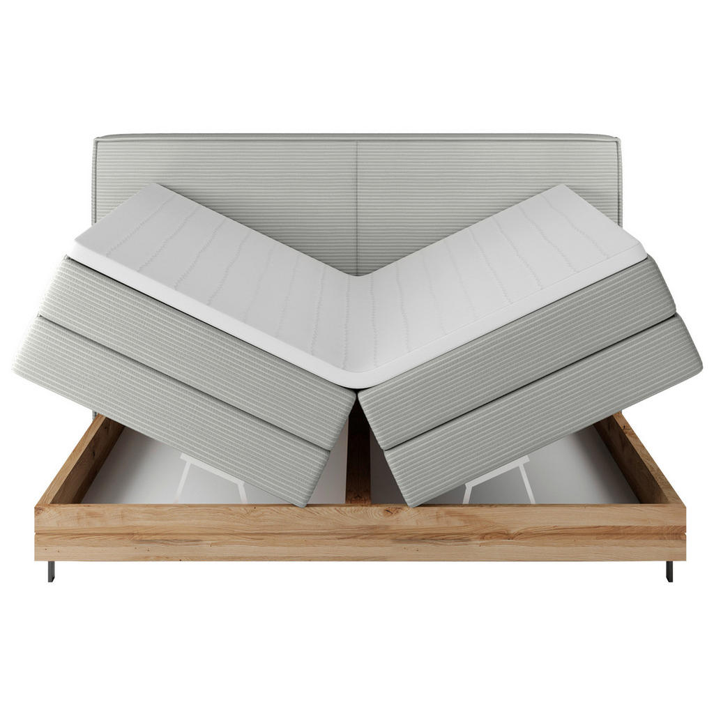 Thumbnail - Valnatura Boxspringbett, Grau, Textil, Eiche, massiv, H2 + H3, 7-Zonen, Höhe ca. 17,5 cm, 180x200 cm, Fsc, Made in EU, B...