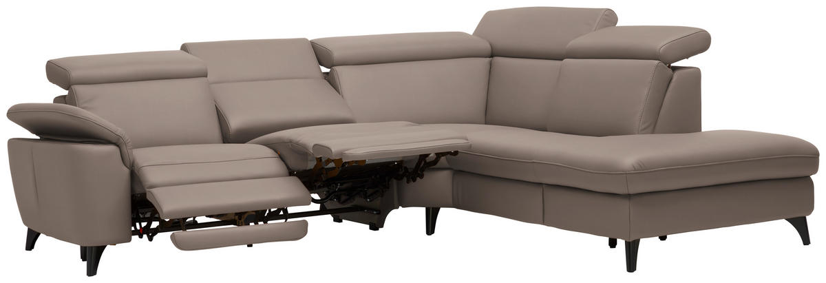 ECKSOFA in Echtleder Fango  - Fango/Schwarz, Design, Leder/Metall (285/239cm) - Cantus