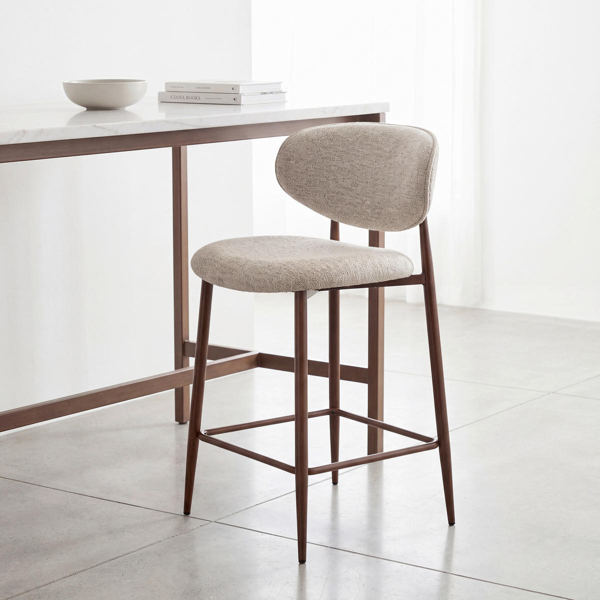 BARHOCKER Webstoff Beige, Walnussfarben Eisen  - Beige/Walnussfarben, Design, Textil/Metall (53/94/55cm) - Novel