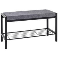SCHUHBANK Grau, Schwarz  - Schwarz/Grau, MODERN, Textil/Metall (80/48/32cm)
