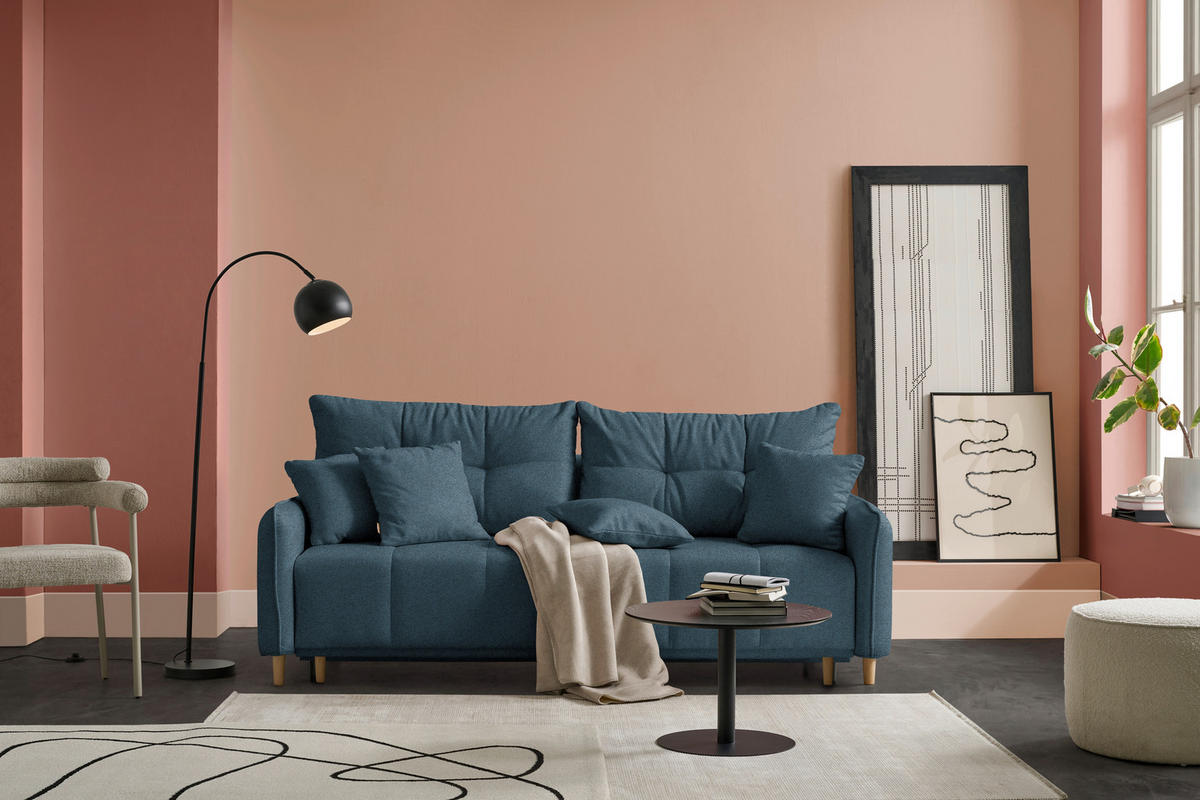SCHLAFSOFA Struktur Blau  - Blau/Buchefarben, Design, Holz/Textil (217/97/101cm) - Carryhome