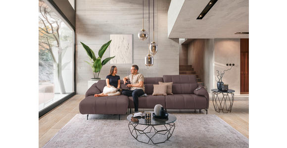 ECKSOFA in Echtleder Altrosa 165/313 cm - Beige/Schwarz, Design, Leder/Metall (165/313cm) - Emilio Belluti