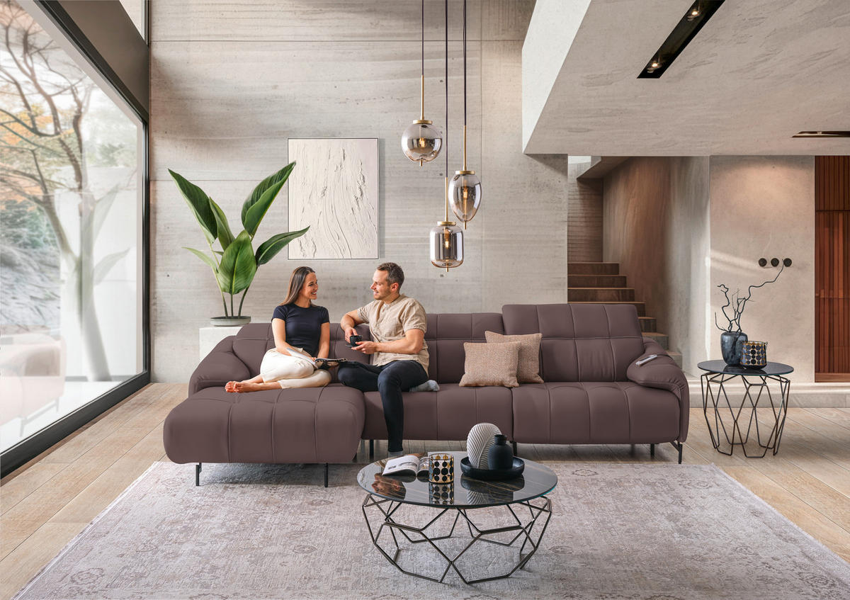 ECKSOFA in Echtleder Altrosa  165/313 cm  - Beige/Schwarz, Design, Leder/Metall (165/313cm) - Emilio Belluti