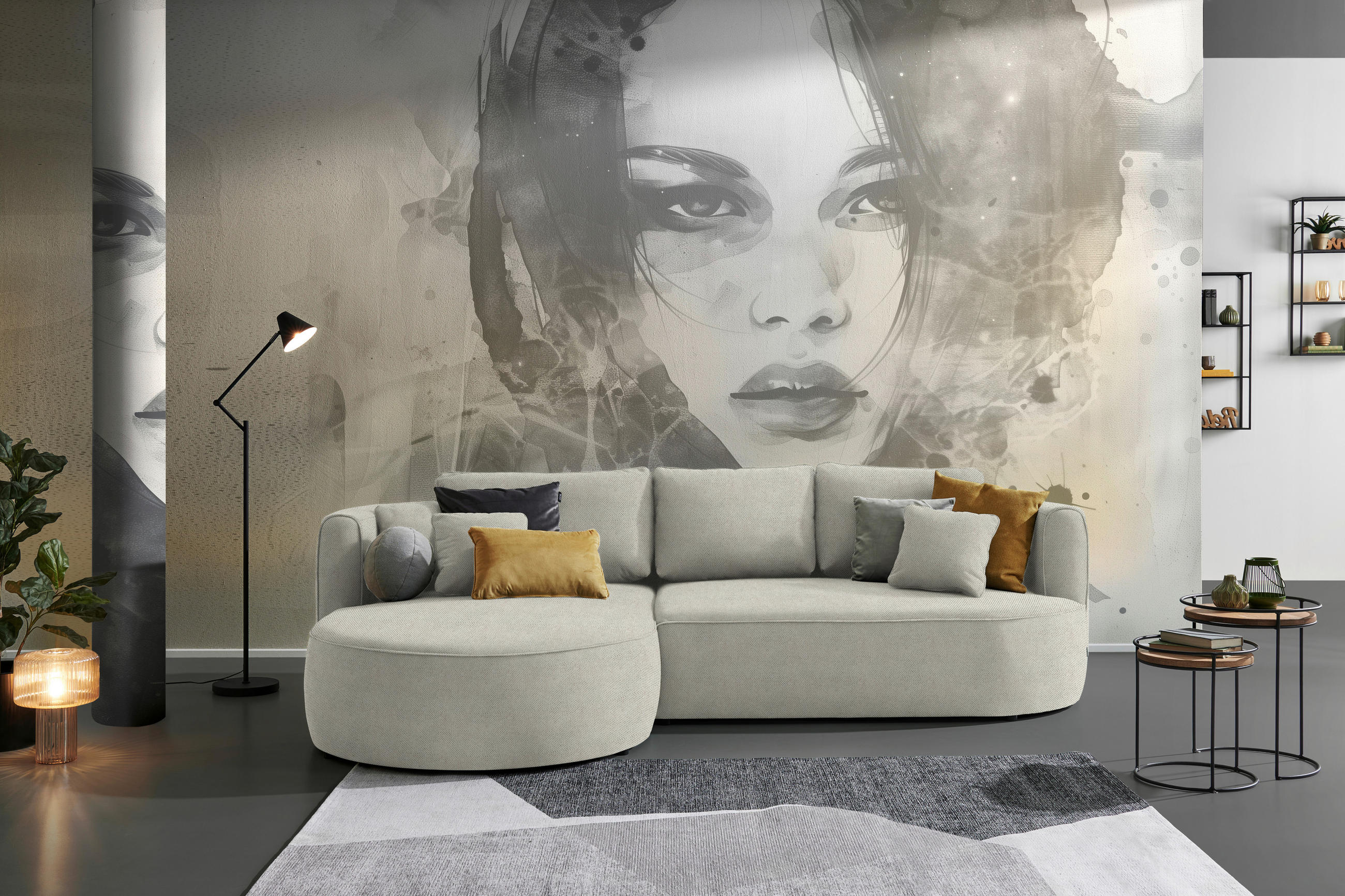 ECKSOFA in Webstoff Creme  - Creme/Schwarz, Design, Kunststoff/Textil (183/284cm) - Welnova