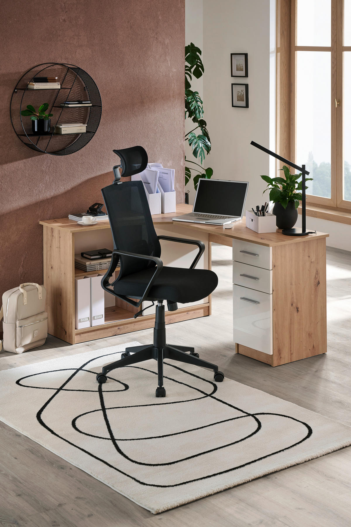 ECKSCHREIBTISCH 120/150/75 cm  in Weiß, Eichefarben  - Eichefarben/Alufarben, KONVENTIONELL, Holzwerkstoff/Kunststoff (120/150/75cm) - Venda