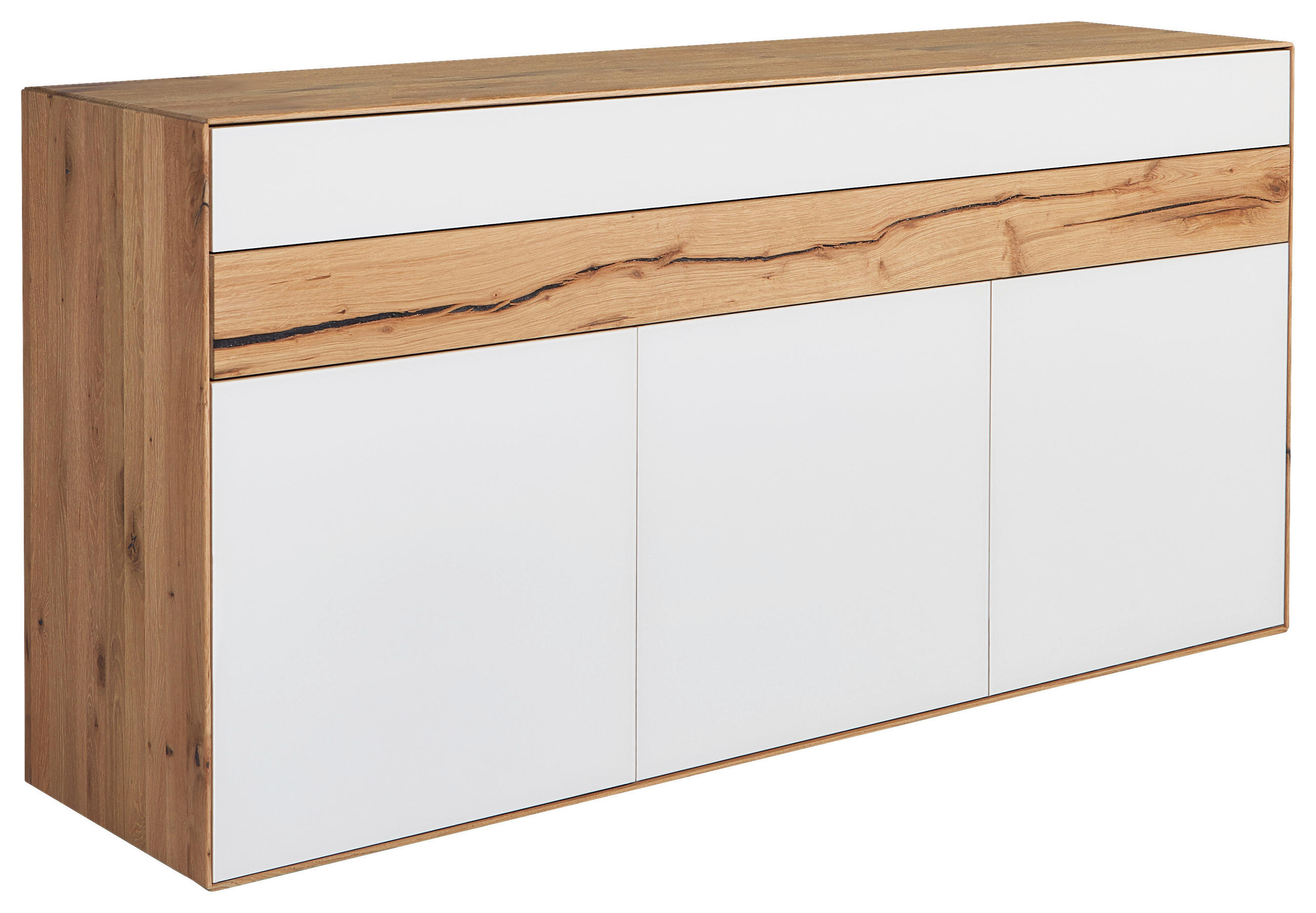 SIDEBOARD Solida Weiss, Eichefarben  152/90,3/47,6 cm  - Weiss/Eichefarben, Design, Glas/Holz (152/90,3/47,6cm) - Valnatura