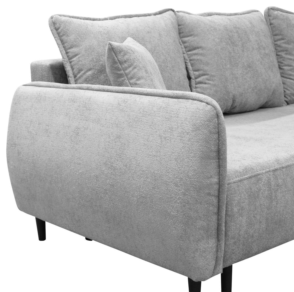 ECKSOFA MURANO Hellgrau Chenille Zierkissen, Rückenkissen, Bettkasten  - Hellgrau/Schwarz, Design, Holz/Textil (242/167cm) - MID.YOU