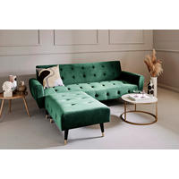 ECKSCHLAFSOFA CHILLAX DREAM CORNER EU Grün Samt  - Goldfarben/Schwarz, MODERN, Holz/Textil (213/153/173cm) - Livetastic