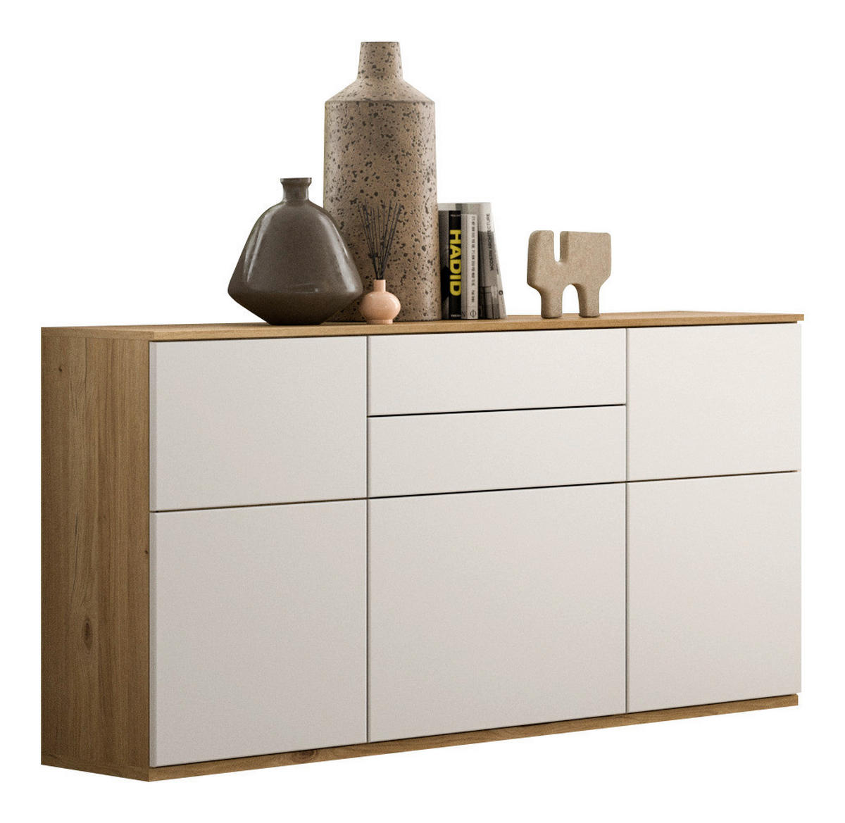 SIDEBOARD Weiß, Eichefarben  150/85/40 cm  - Eichefarben/Schwarz, KONVENTIONELL, Holzwerkstoff/Kunststoff (150/85/40cm) - Venda