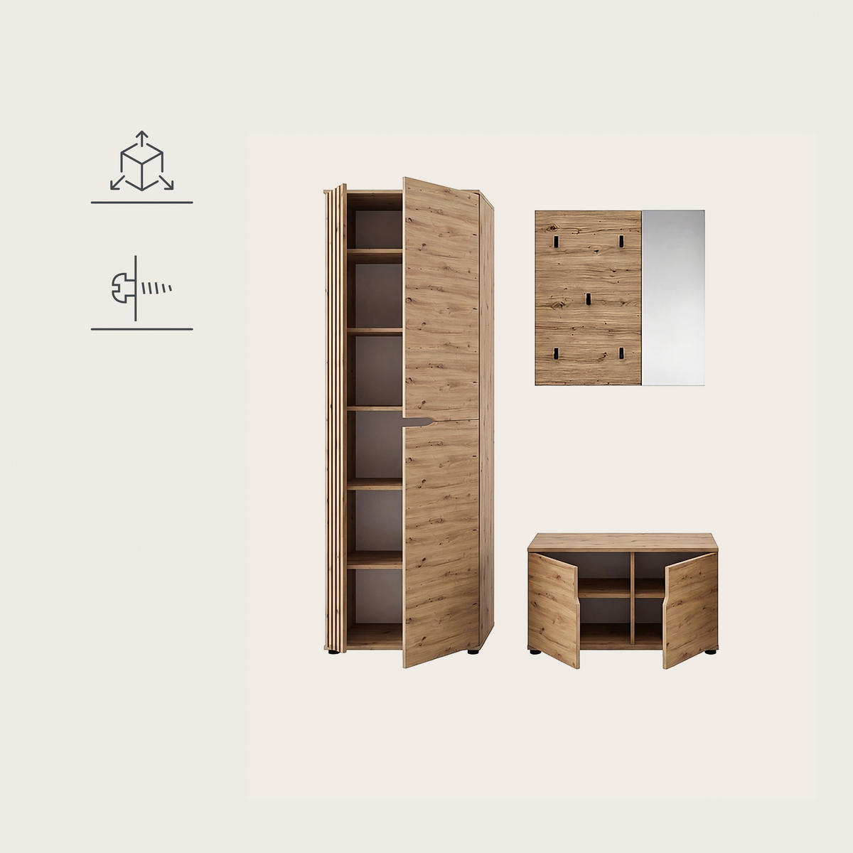 GARDEROBE 3-teilig  in 160/191/37 cm  - Eiche Artisan, Design, Holzwerkstoff (160/191/37cm) - MID.YOU