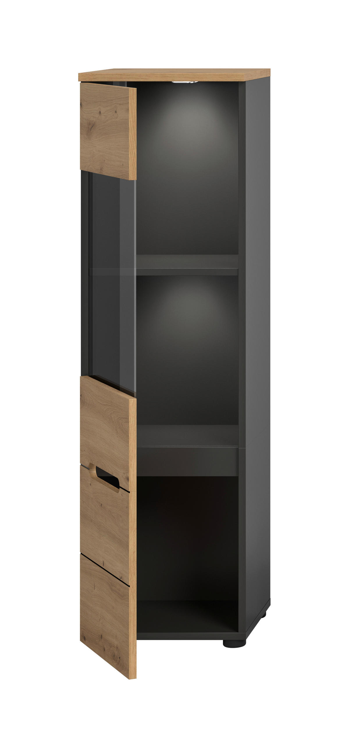 VITRINE  in Eiche Artisan  - Schwarz/Eiche Artisan, Design, Holzwerkstoff/Kunststoff (36/125/33cm) - Livetastic