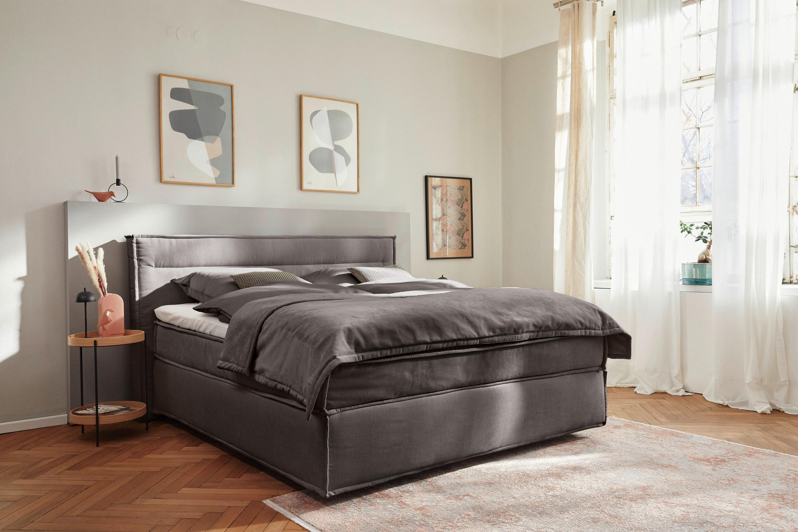 BOXSPRINGBETT 180/200 cm  in Anthrazit  - Anthrazit/Schwarz, Design, Textil (180/200cm) - Musterring