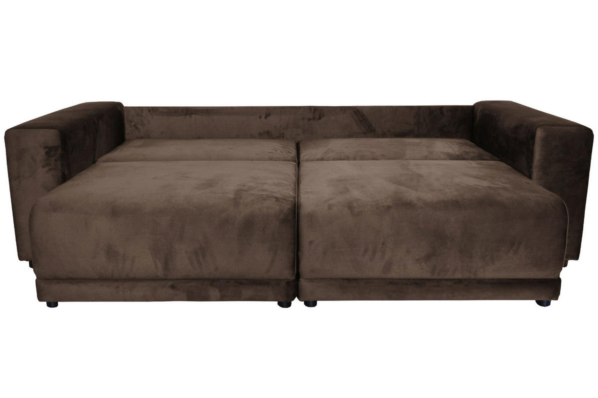 BIGSOFA in Velours Dunkelbraun  - Dunkelbraun/Schwarz, Design, Kunststoff/Textil (256/88/120cm) - home24