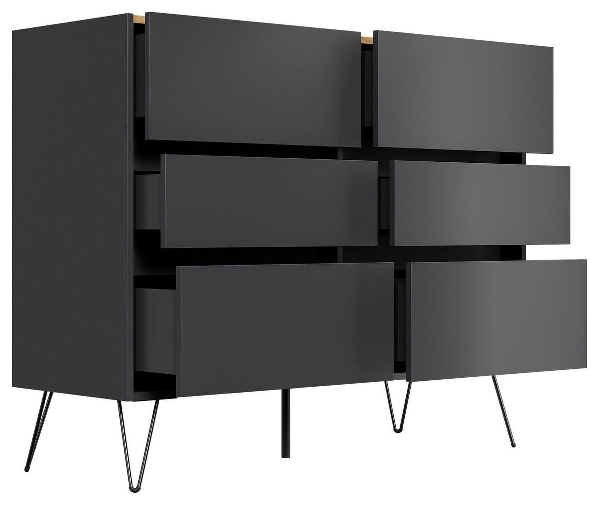 SIDEBOARD Posseik Industrial 120/93,6/42 cm 6 Schublade(n)  - Eichefarben/Graphitfarben, Design, Holzwerkstoff/Metall (120/93,6/42cm) - MID.YOU