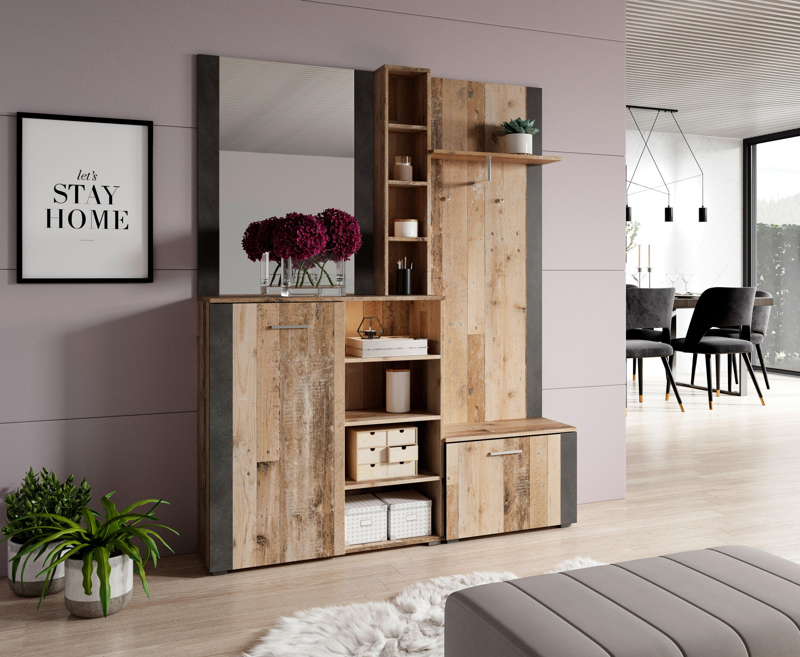 GARDEROBE  in 150/190/32 cm  - Anthrazit/Naturfarben, Basics, Holzwerkstoff (150/190/32cm)