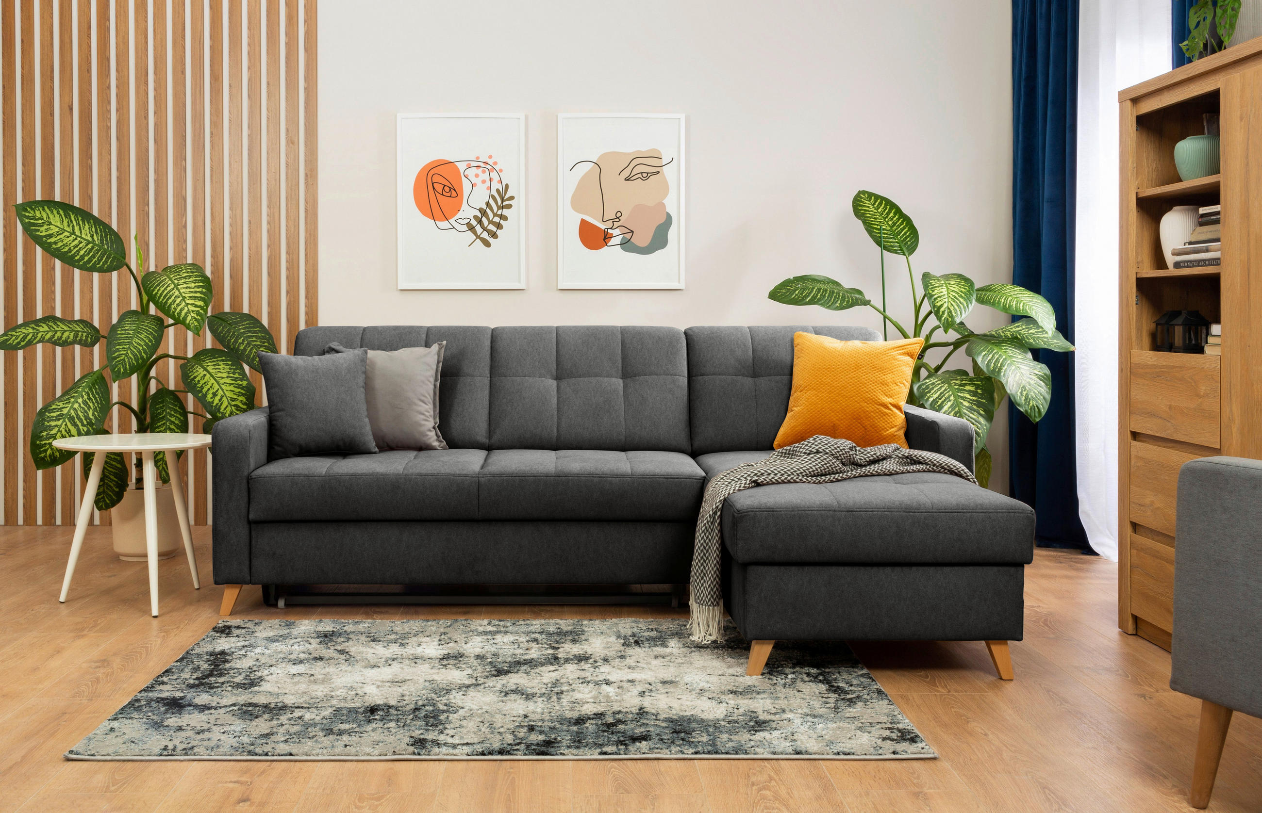 ECKSCHLAFSOFA Mikrovelours Grau  - Kernbuche/Grau, Design, Textil (223/161cm) - MID.YOU