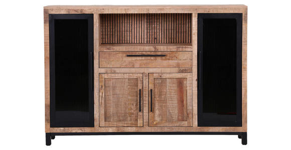 SIDEBOARD in 160/110/43 cm - Schwarz/Naturfarben, LIFESTYLE, Glas/Holz (160/110/43cm) - Landscape